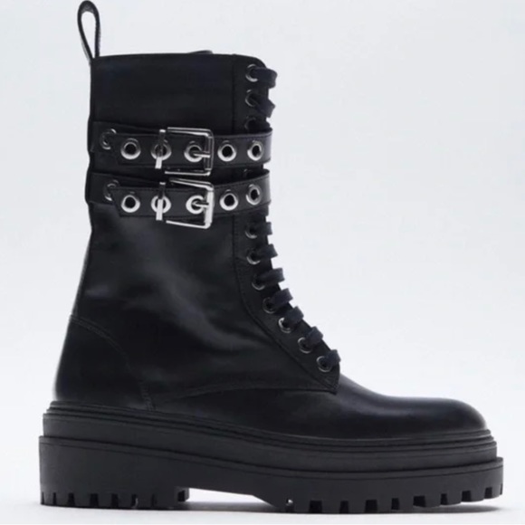 New Zara Leather Ankle Combat Black Boots size 38 (US 7.5) model 2126/610 - Picture 10 of 13